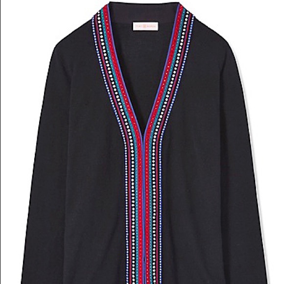 Tory Burch Whitney Cardigan Black silk wool S NWT